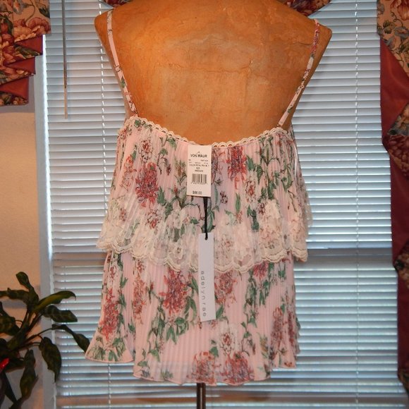 ADELYN RAE Petal Pink Print Pleated Top M 10 12 - Picture 3 of 5